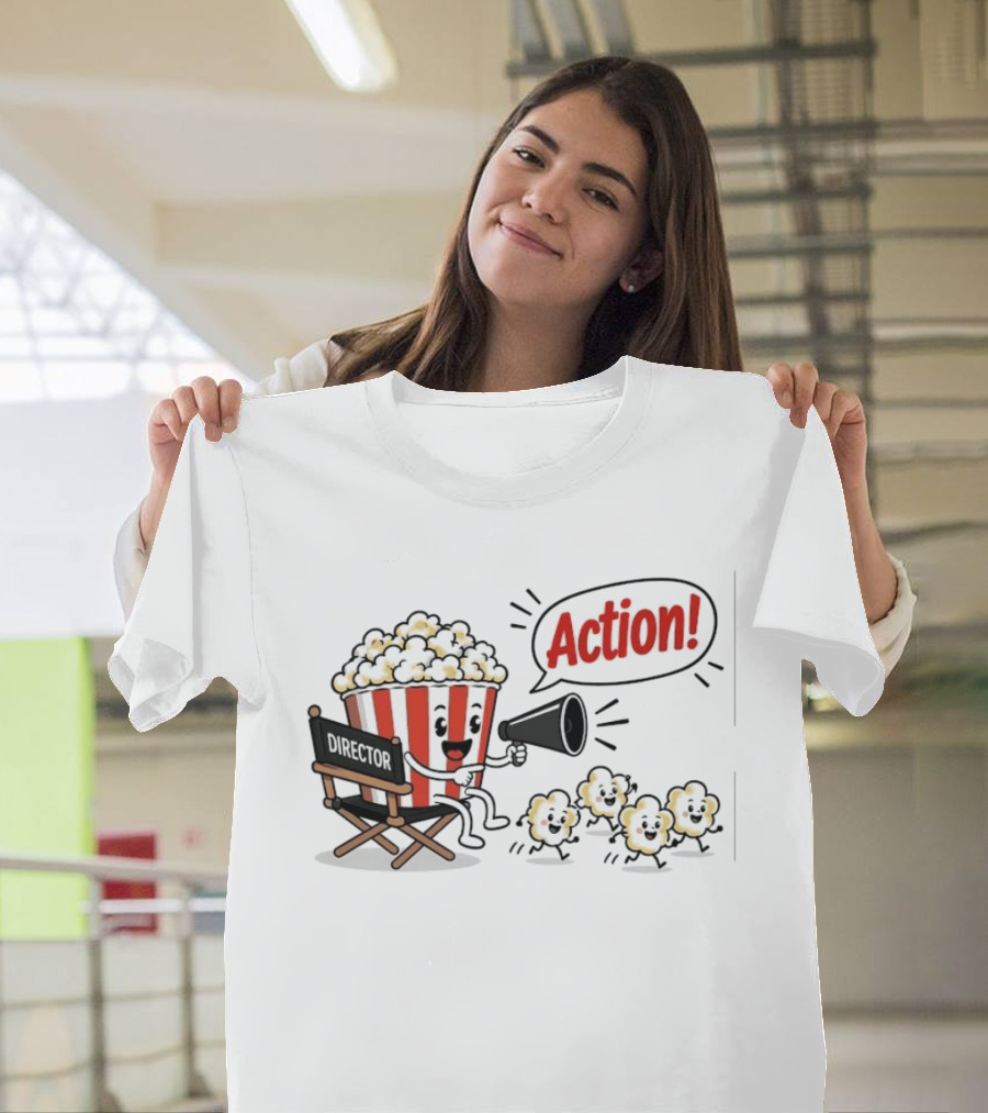 Director Popcorn Calling Action Movie Night Chair Megaphone T-Shirt