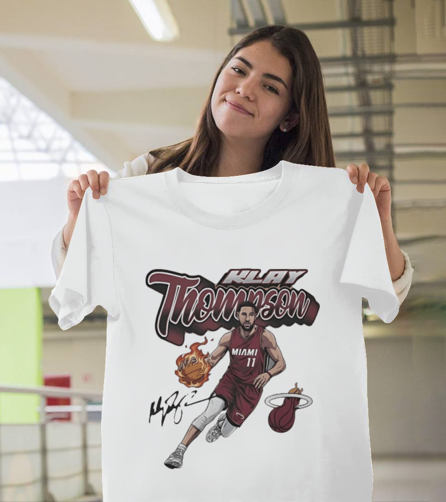 Klay Thompson Miami Heat NBA Basketball Flaming Ball Signature T-Shirt