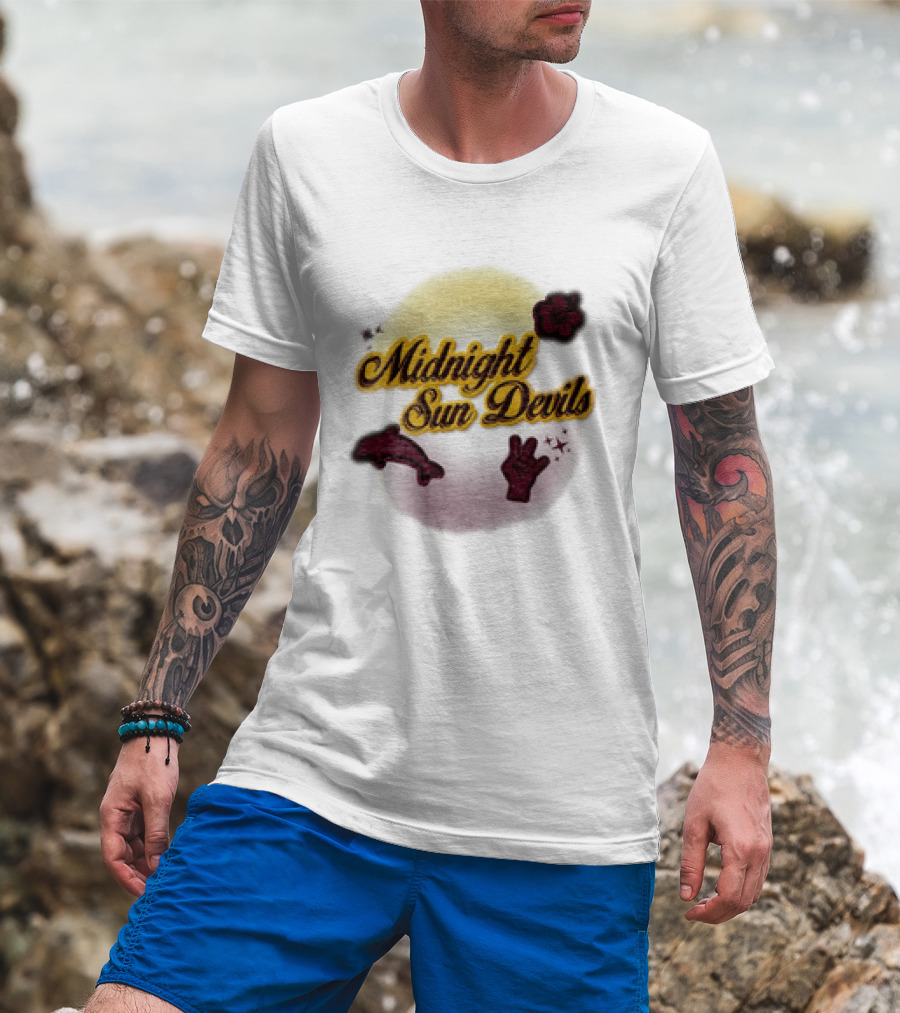 Midnight Sun Devils Hibiscus Flower Dolphin And Peace Sign T-Shirt