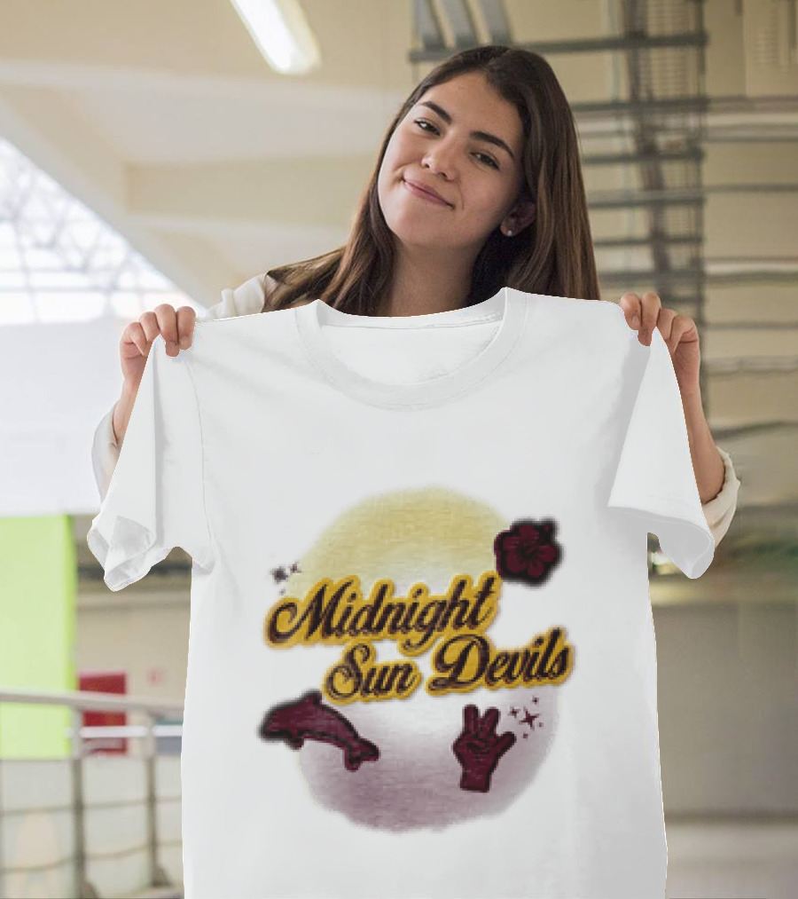 Midnight Sun Devils Hibiscus Flower Dolphin And Peace Sign T-Shirt