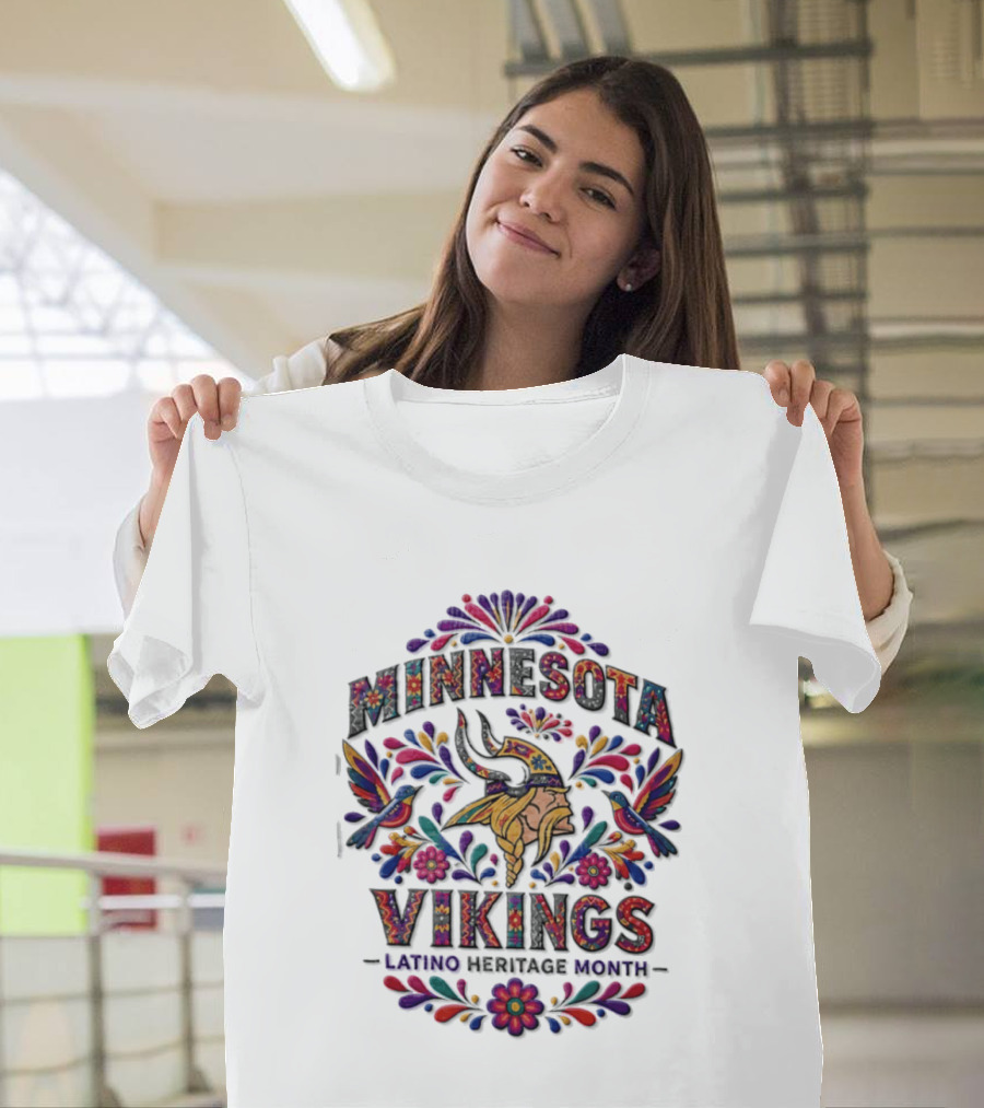 Minnesota Vikings Latino Heritage Month Viking Floral Hummingbird T-Shirt