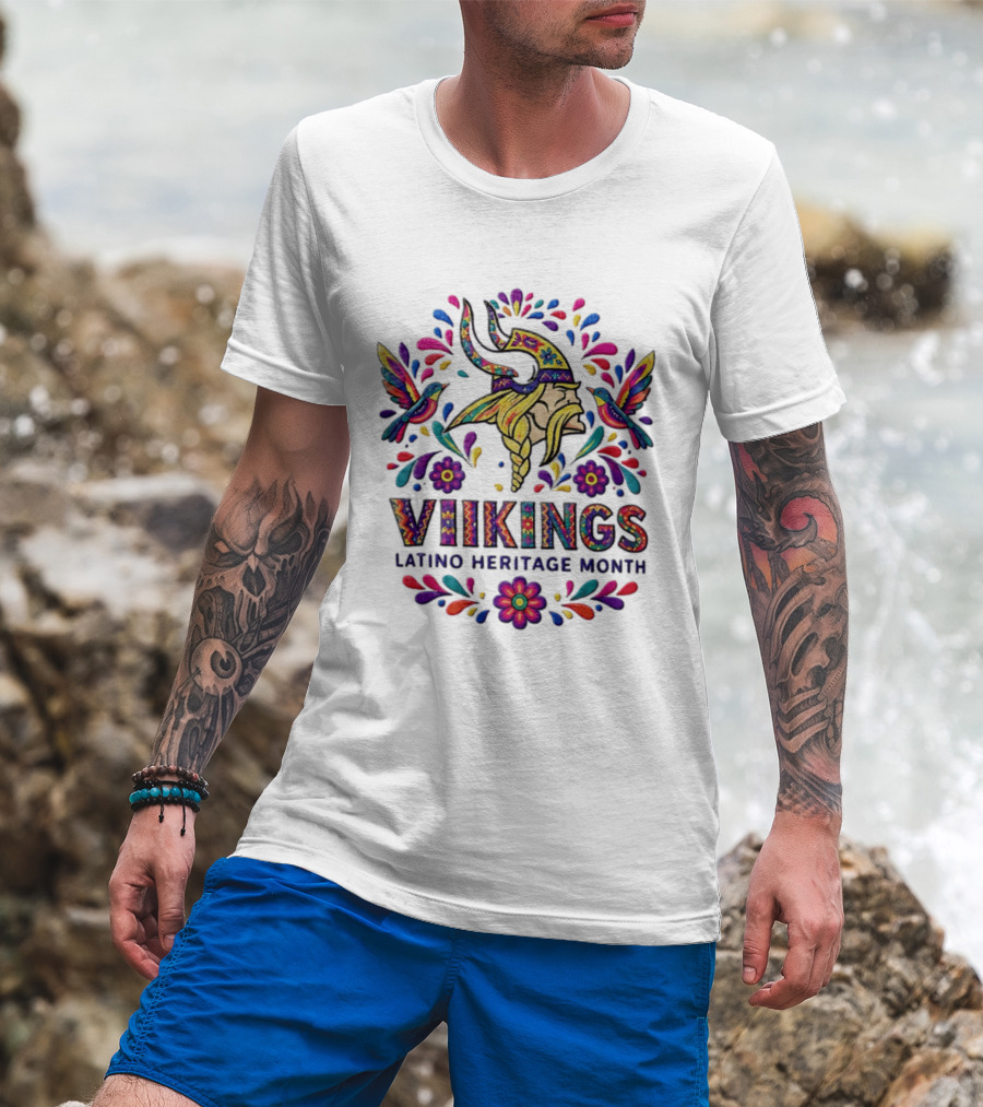 Minnesota Vikings Latino Heritage Month Viking Hummingbirds Floral Folk T-Shirt