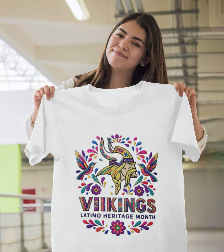 Minnesota Vikings Latino Heritage Month Viking Hummingbirds Floral Folk T-Shirt