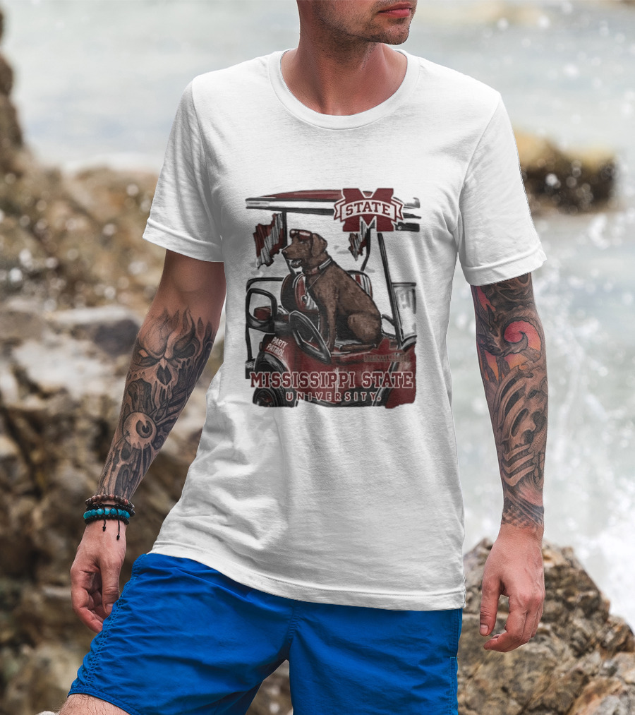 Mississippi State University Bulldogs Party Patrol Brown Lab Golf Cart T-Shirt