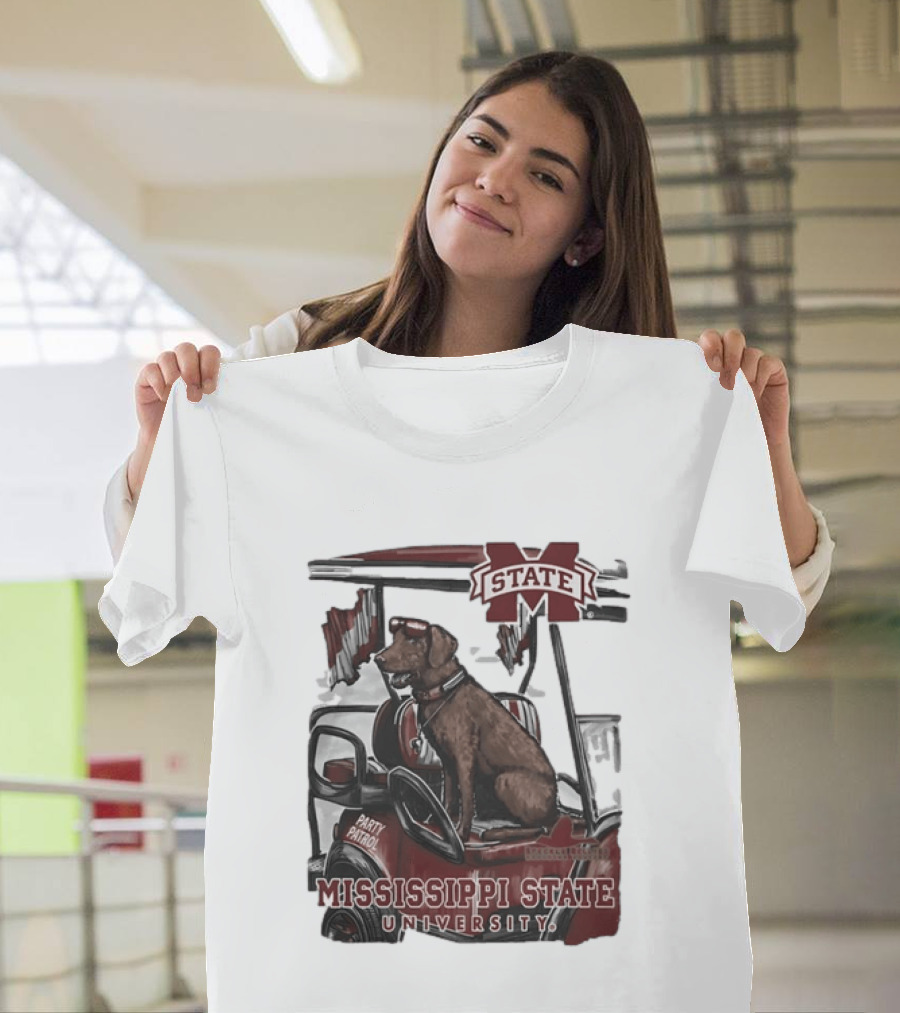 Mississippi State University Bulldogs Party Patrol Brown Lab Golf Cart T-Shirt