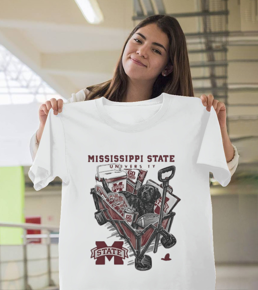 Mississippi State University Go Dawgs Tailgate Wagon With Dog And Drinks T-Shirt