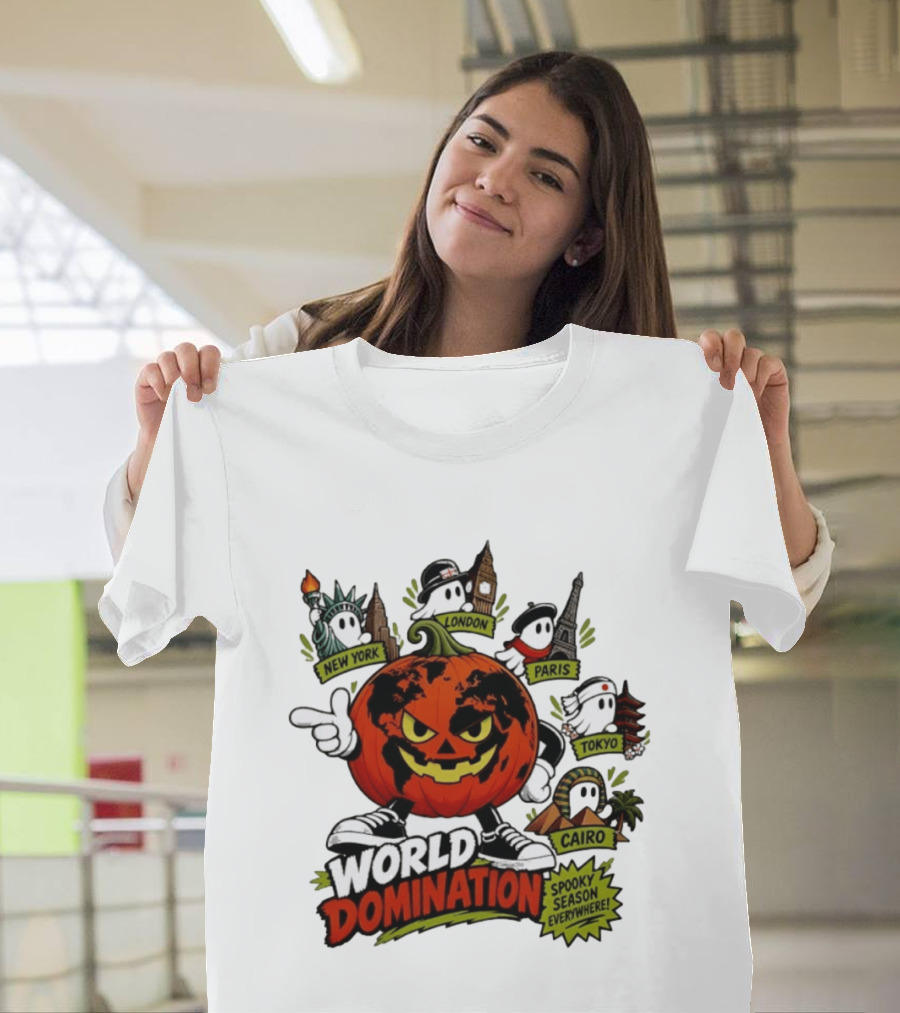 World Domination Pumpkin Spooky Season Everywhere New York London Paris Tokyo Cairo T-Shirt
