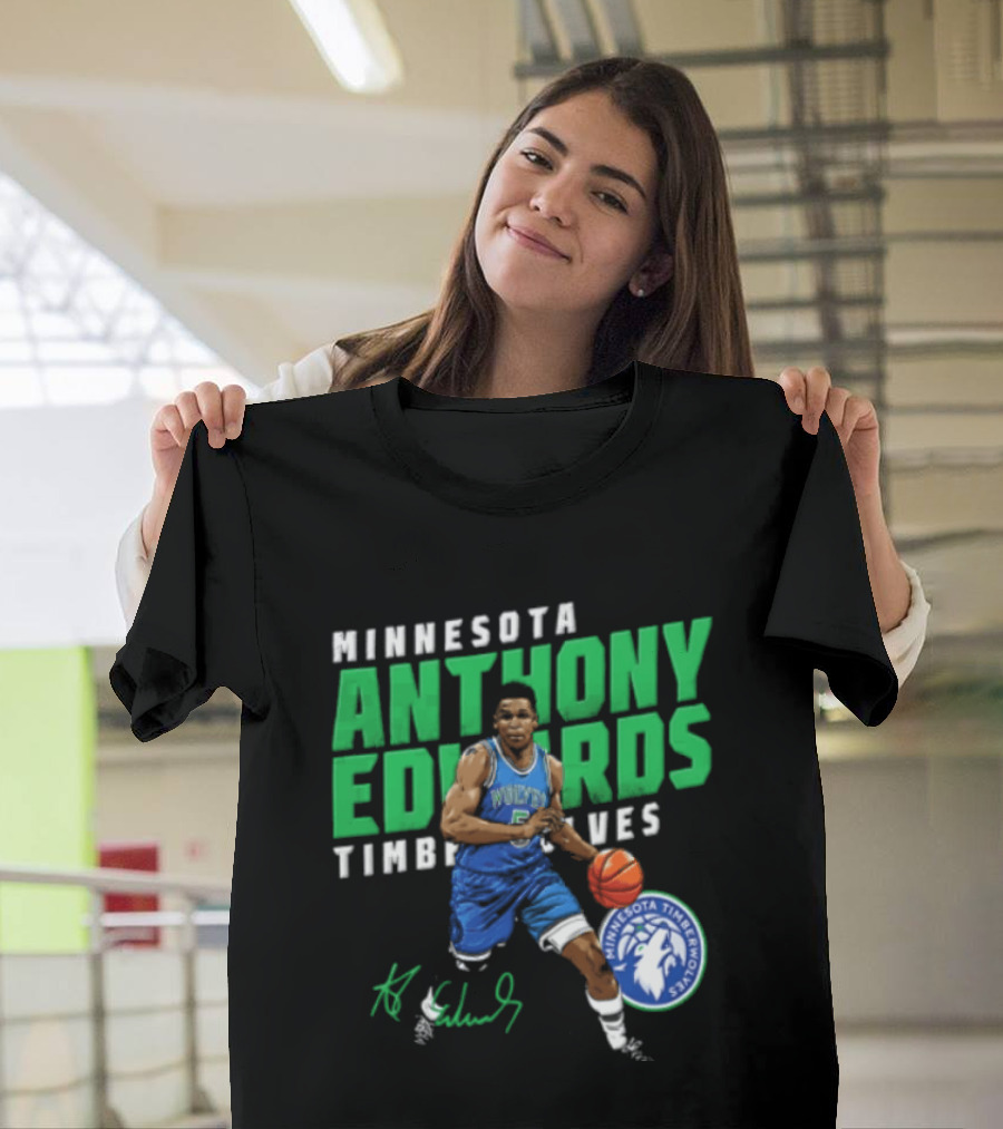 Anthony Edwards Minnesota Timberwolves NBA 5 Basketball Player Dribbling Ball T-Shirt