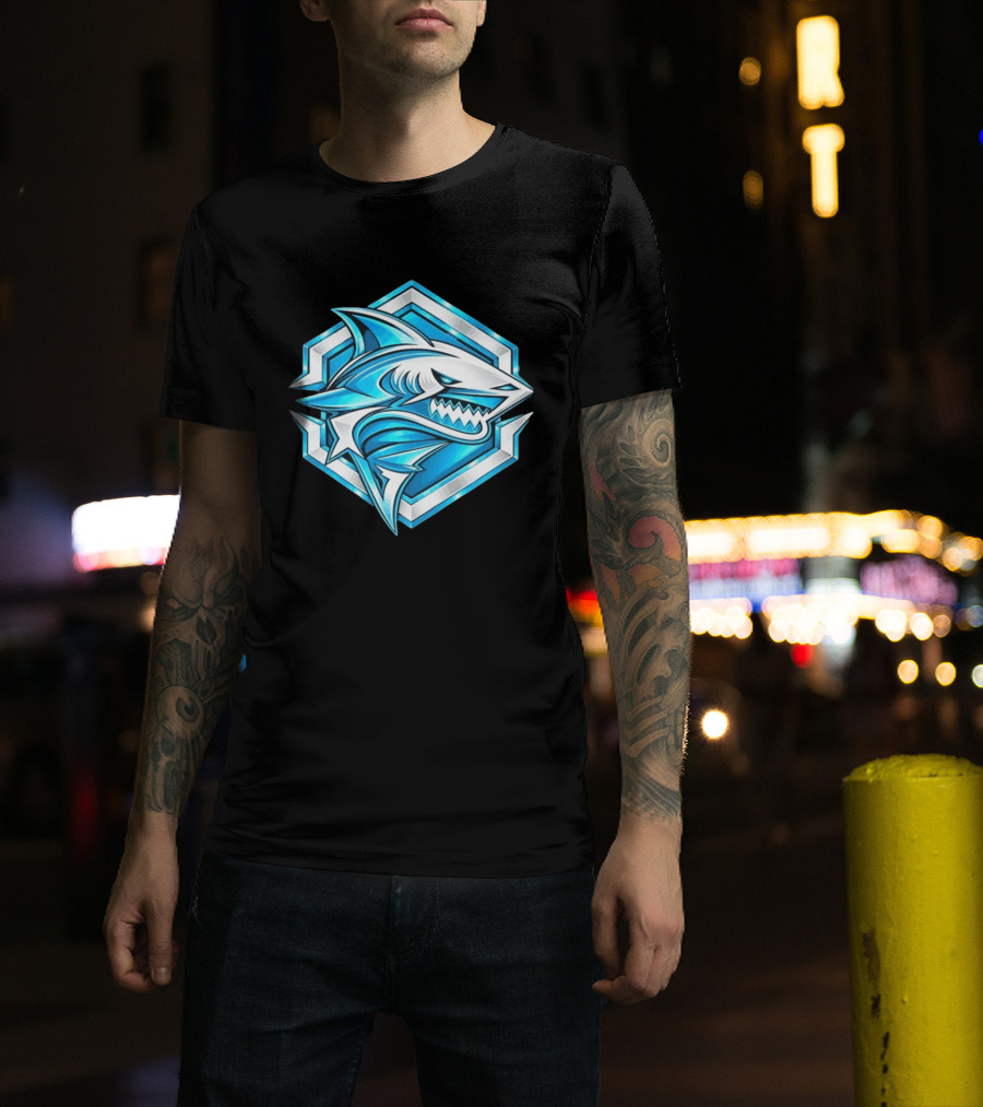Blue Shark Hexagon Esports Gaming Shark T-Shirt