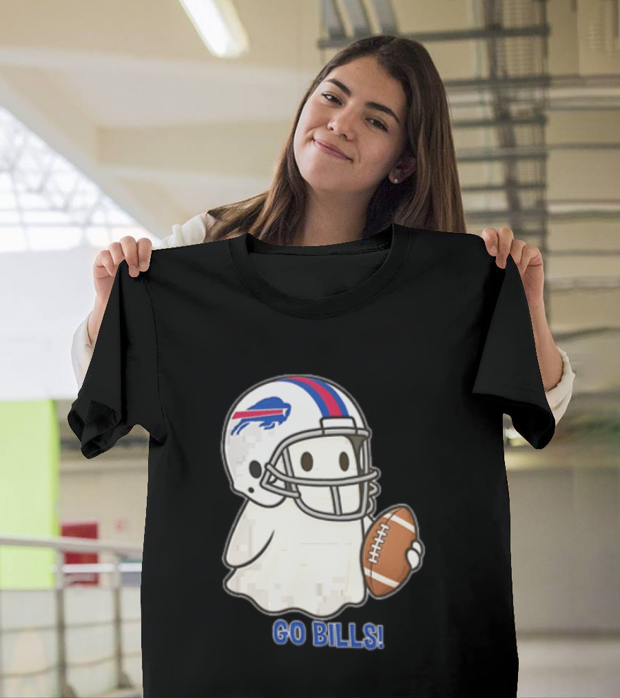 Buffalo Bills Ghost GO BILLS Football Helmet Holding Ball T-Shirt