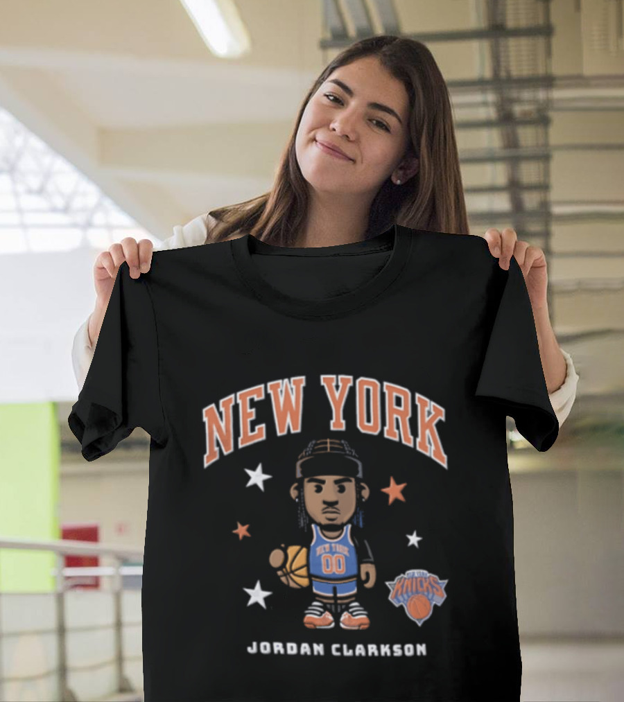 New York Knicks NBA 00 Jordan Clarkson Cartoon Basketball Player Braids Stars T-Shirt