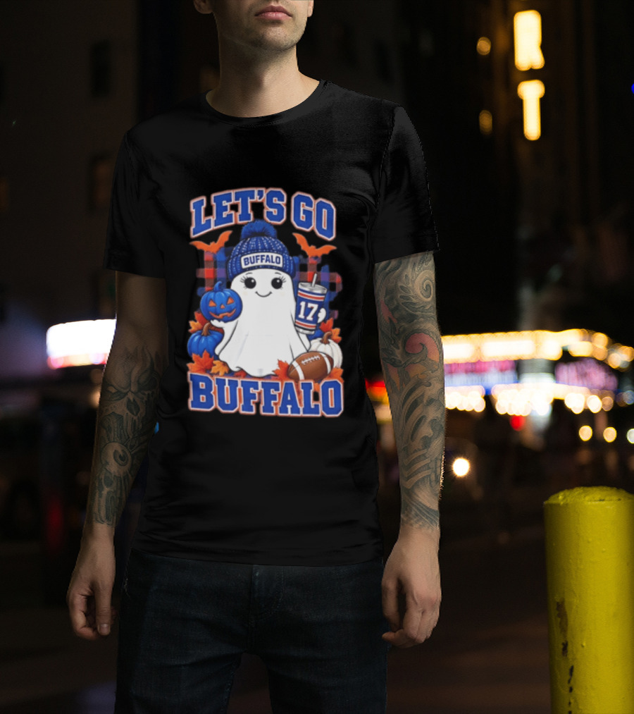 Let's Go Buffalo Ghost With Beanie Pumpkin And Football T-Shirt