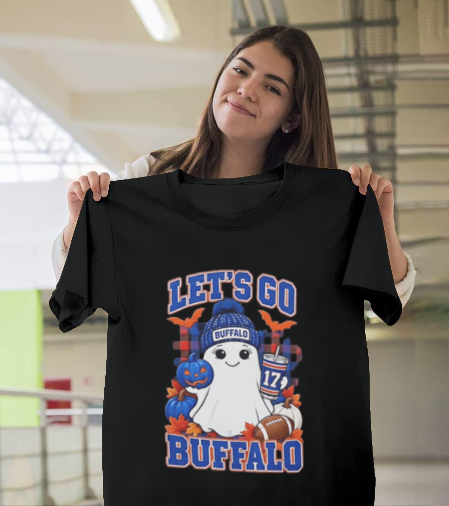 Let's Go Buffalo Ghost With Beanie Pumpkin And Football T-Shirt