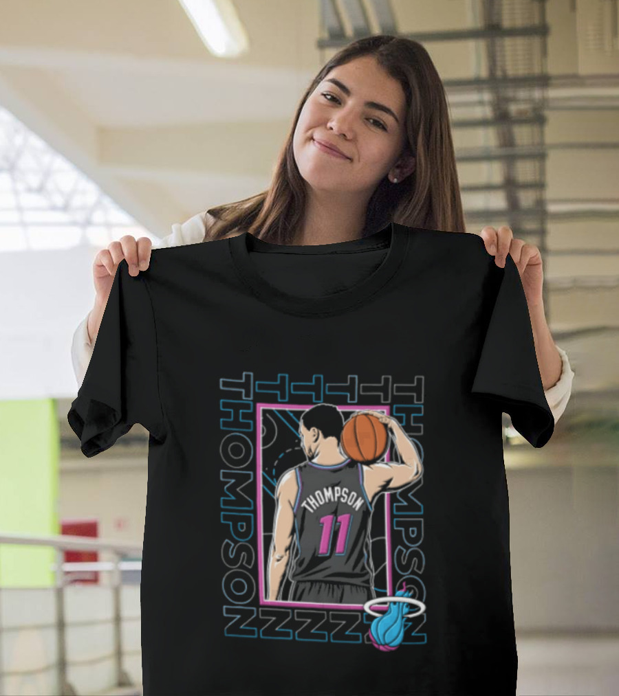 Thompson 11 Miami Heat Basketball Player Holding Ball NBA T-Shirt
