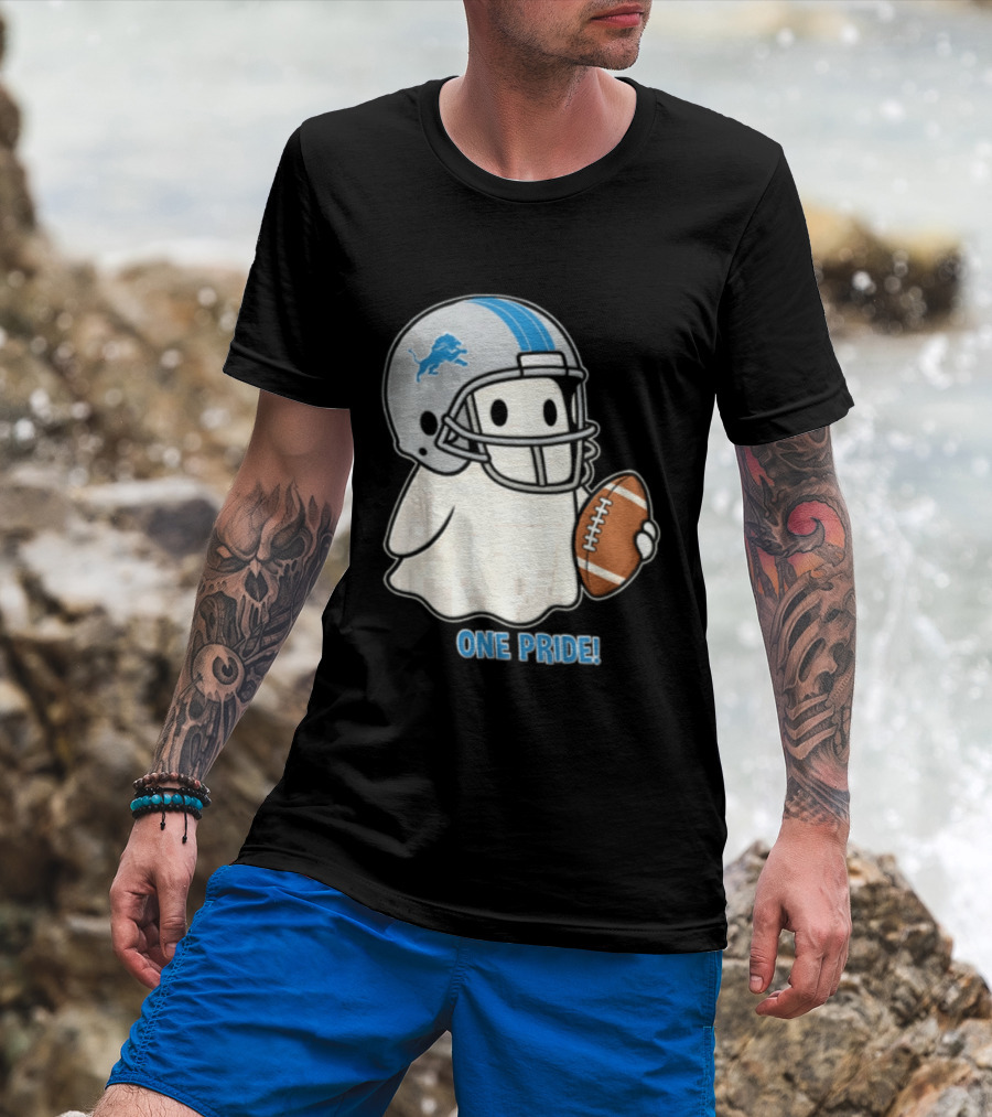 Detroit Lions Ghost One Pride Football Helmet And Ball T-Shirt