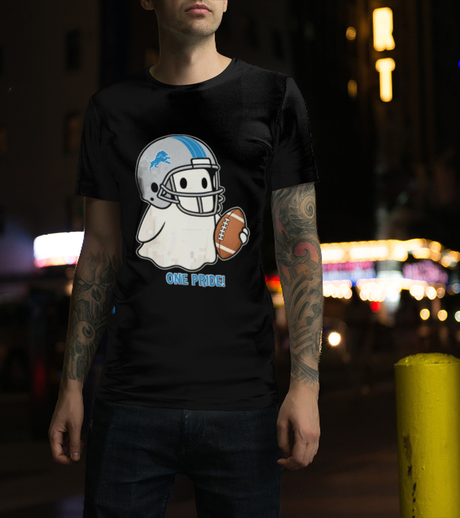 Detroit Lions Ghost One Pride Football Helmet And Ball T-Shirt