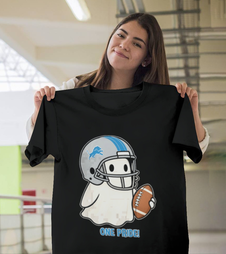 Detroit Lions Ghost One Pride Football Helmet And Ball T-Shirt