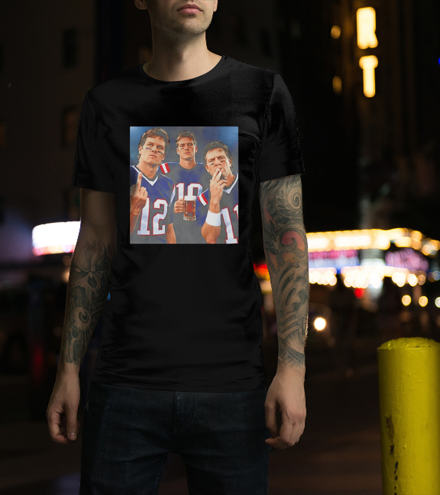 Tom Brady Drake Maye Drew Bledsoe New England Patriots Beer Middle Finger T-Shirt