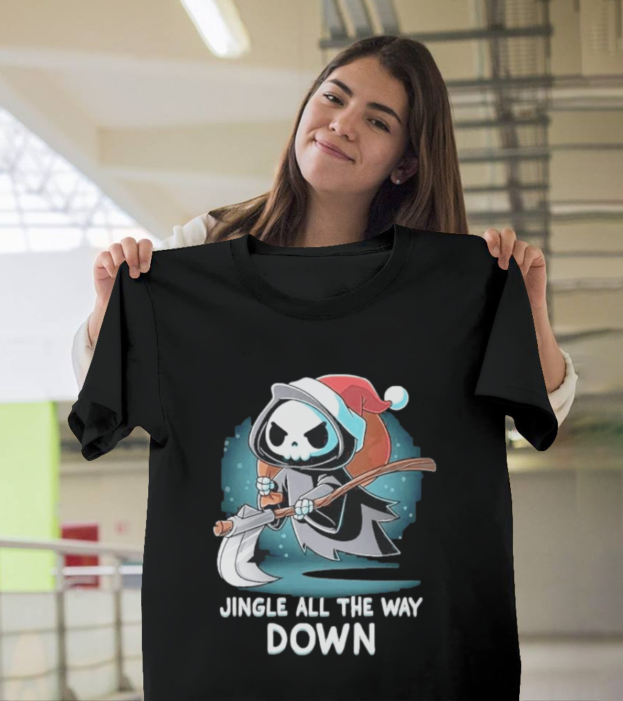 Jingle All The Way Down Grim Reaper Santa Hat T-Shirt