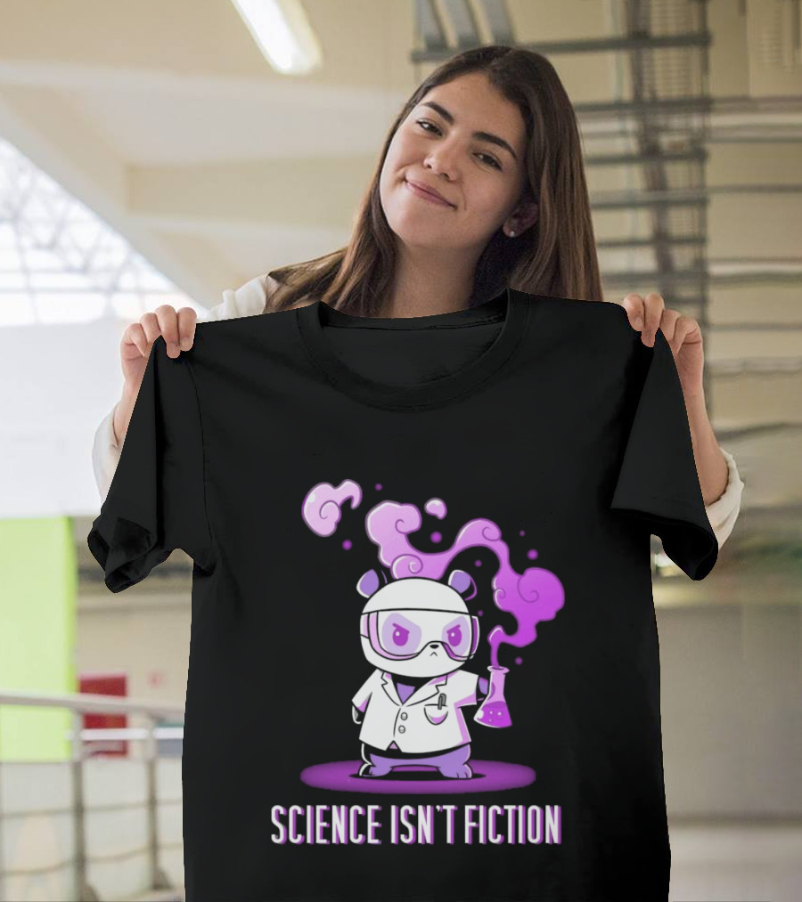 Science Isn't Fiction Panda Scientist With Beaker And Purple Smoke T-Shirt