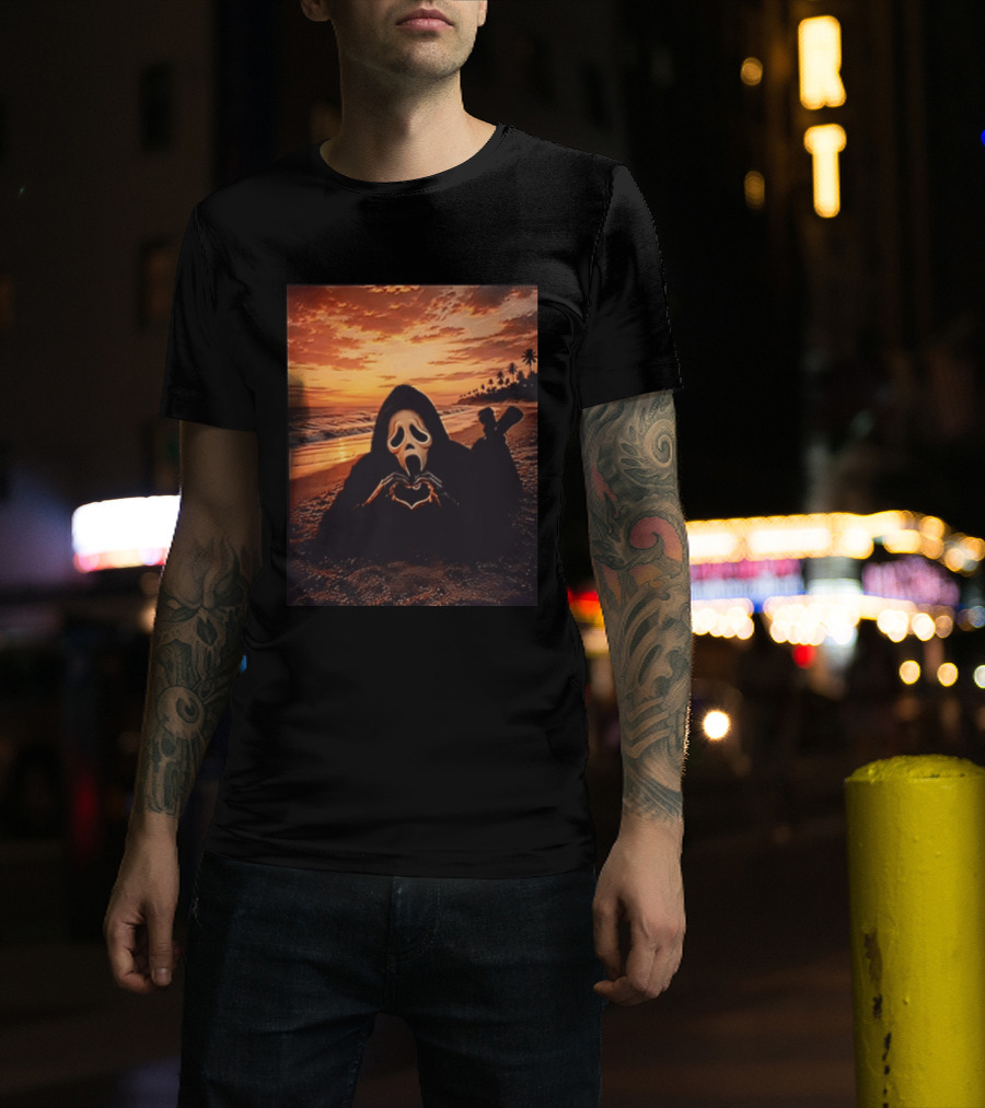 Ghostface Romantic Beach Sunset Valentine's Day Scream Lover T-Shirt