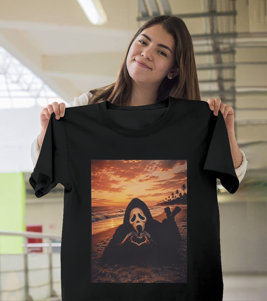 Ghostface Romantic Beach Sunset Valentine's Day Scream Lover T-Shirt