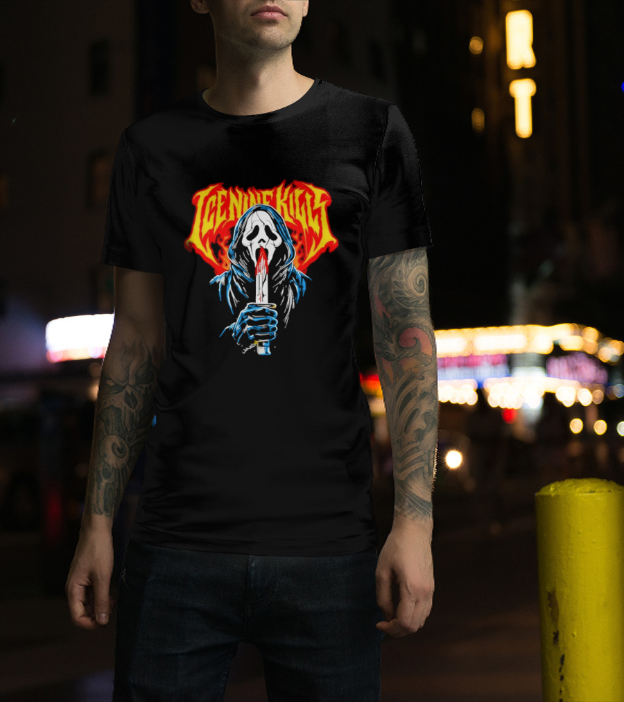 Ice Nine Kills Ghostface Horror Metal Band Red Text Knife T-Shirt