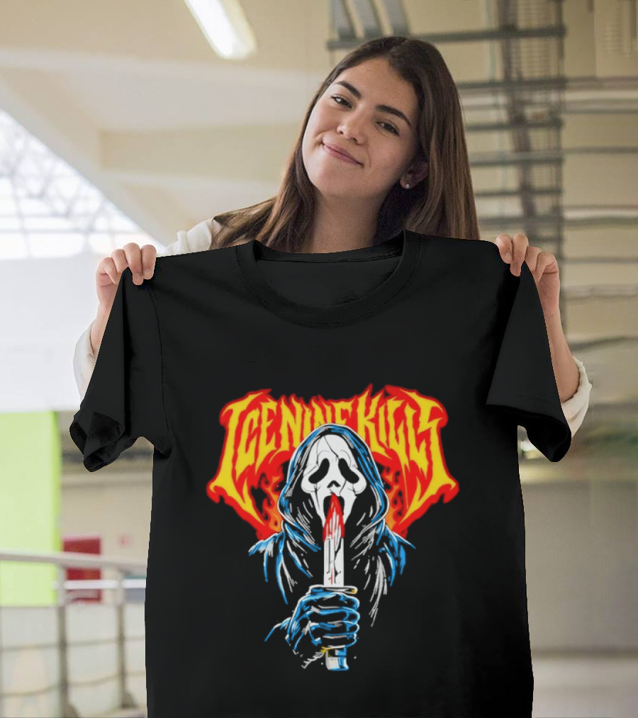 Ice Nine Kills Ghostface Horror Metal Band Red Text Knife T-Shirt