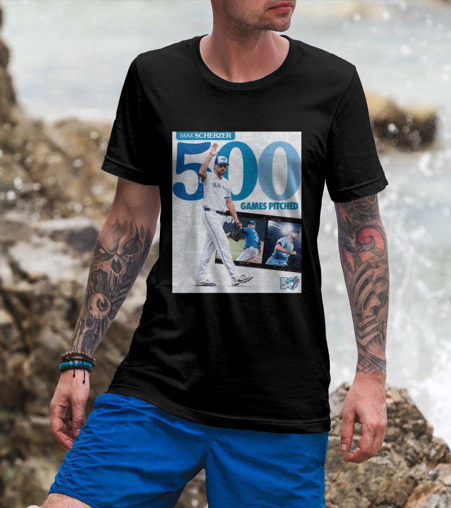 Max Scherzer 500 Games Pitched Blue Jays 50 T-Shirt