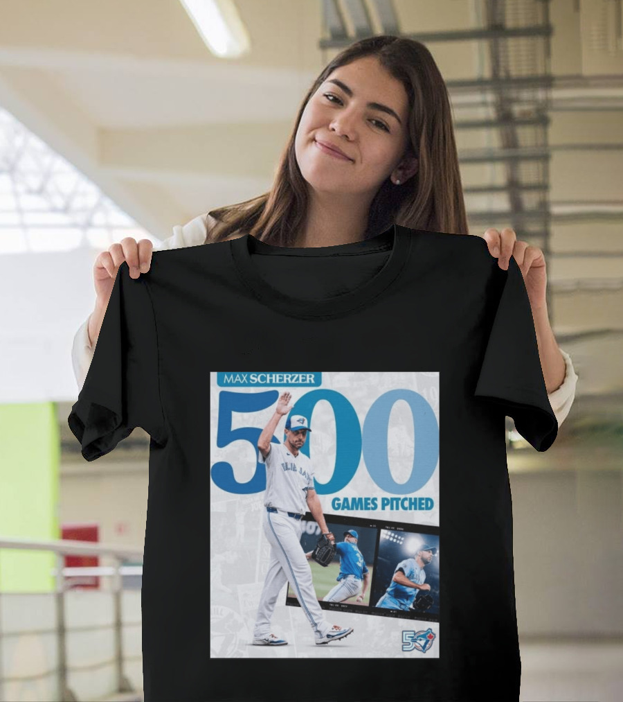Max Scherzer 500 Games Pitched Blue Jays 50 T-Shirt