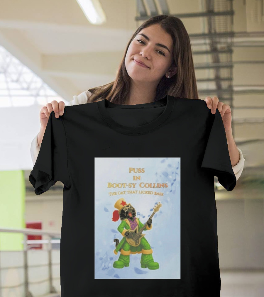 Puss In Bootsy Collins The Cat That Licked Base Green Costume Star Hat Guitar Player T-Shirt