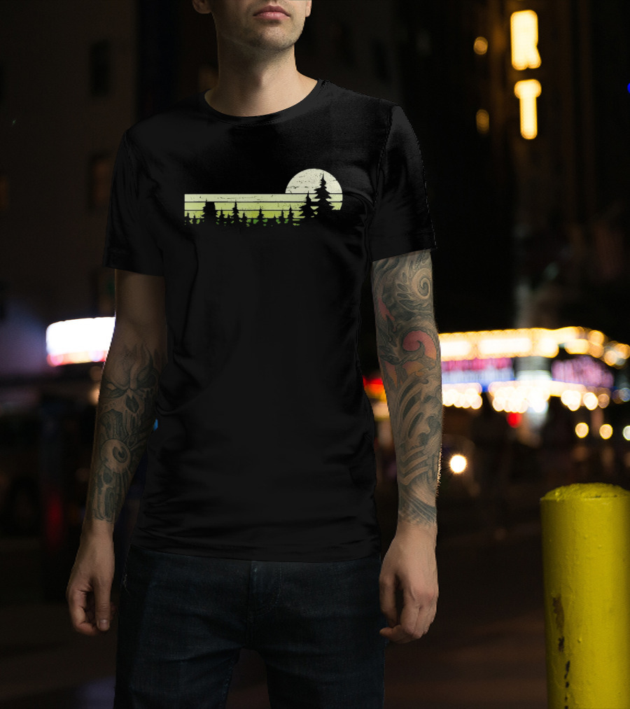 Forest Sunset Silhouette Nature Trees With Circle Sun T-Shirt