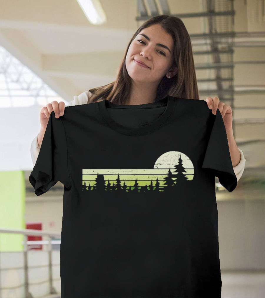 Forest Sunset Silhouette Nature Trees With Circle Sun T-Shirt