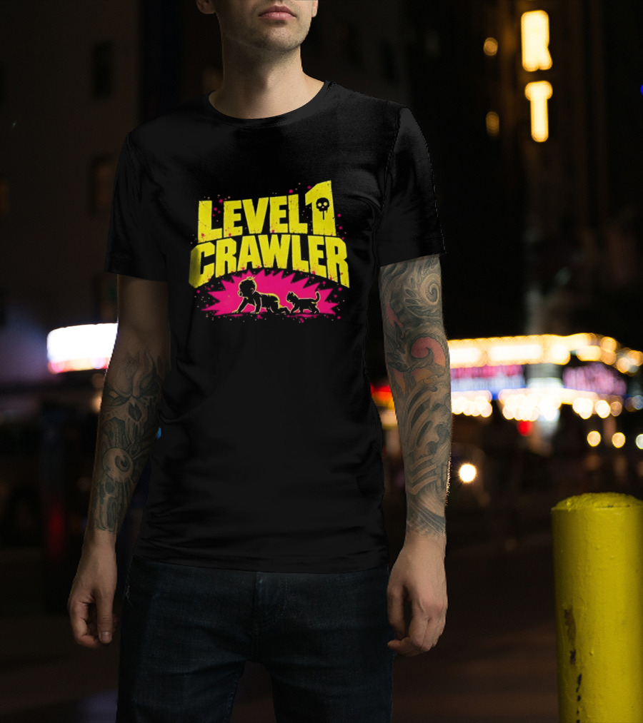Level 1 Crawler Baby And Kitten Gamer Gaming Fun Adventure T-Shirt
