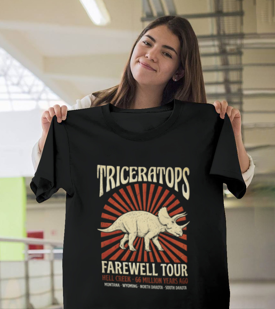 Triceratops Farewell Tour Hell Creek 66 Million Years Ago Wyoming Montana North Dakota South Dakota Sunburst T-Shirt