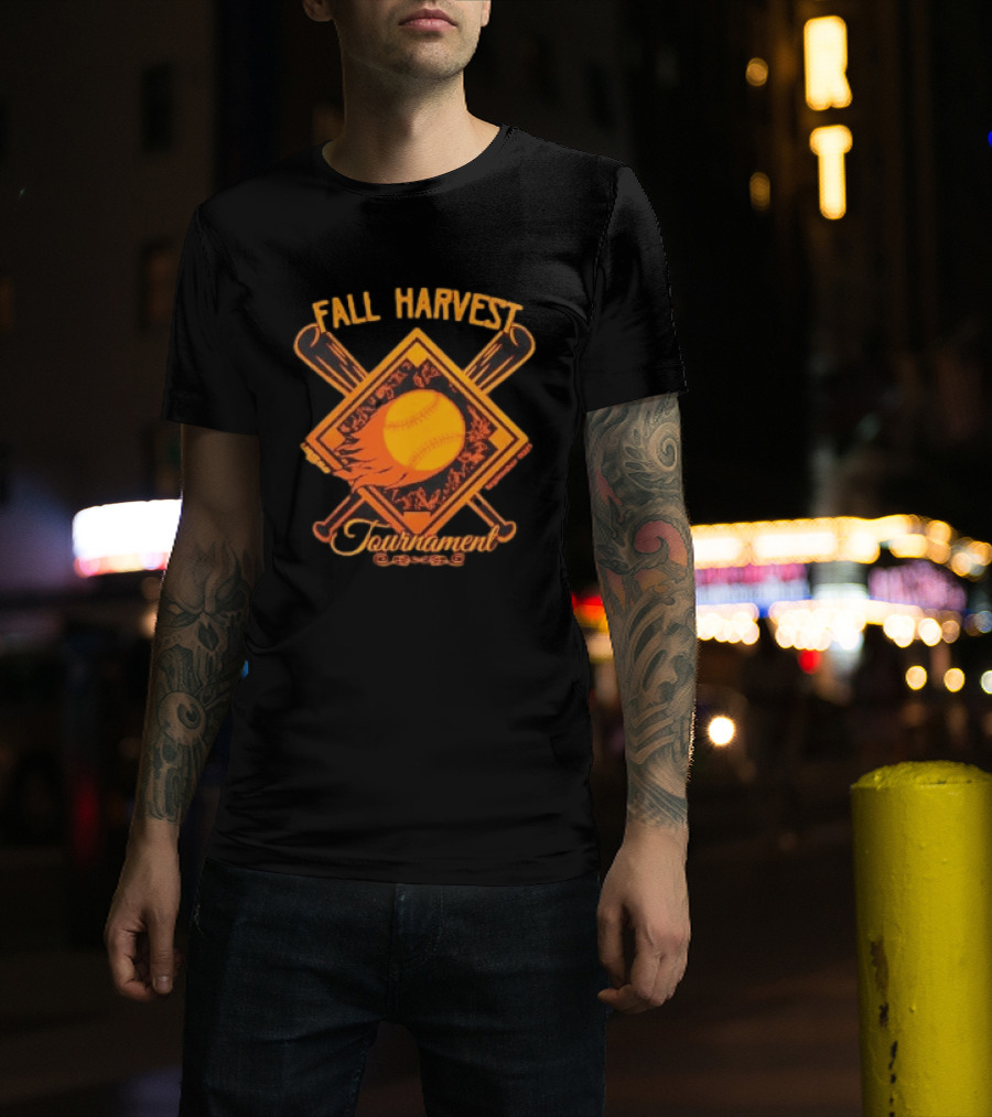 USSSA Fall Harvest Fastpitch Softball Tournament 2023 With Crossed Bats And Flaming Ball T-Shirt