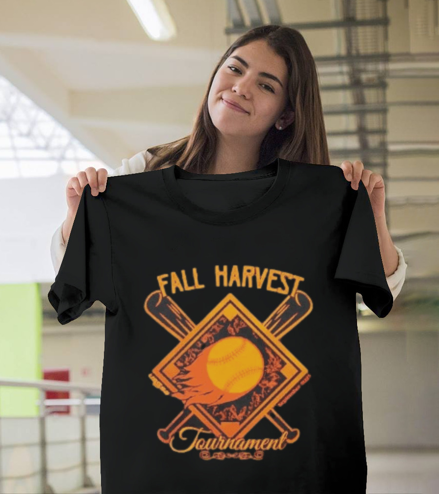 USSSA Fall Harvest Fastpitch Softball Tournament 2023 With Crossed Bats And Flaming Ball T-Shirt
