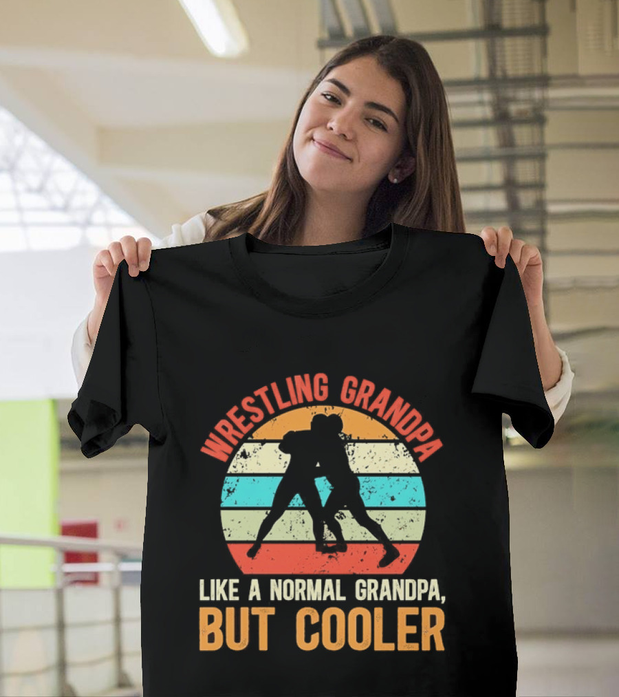Wrestling Grandpa Like A Normal Grandpa But Cooler Retro Sunset T-Shirt