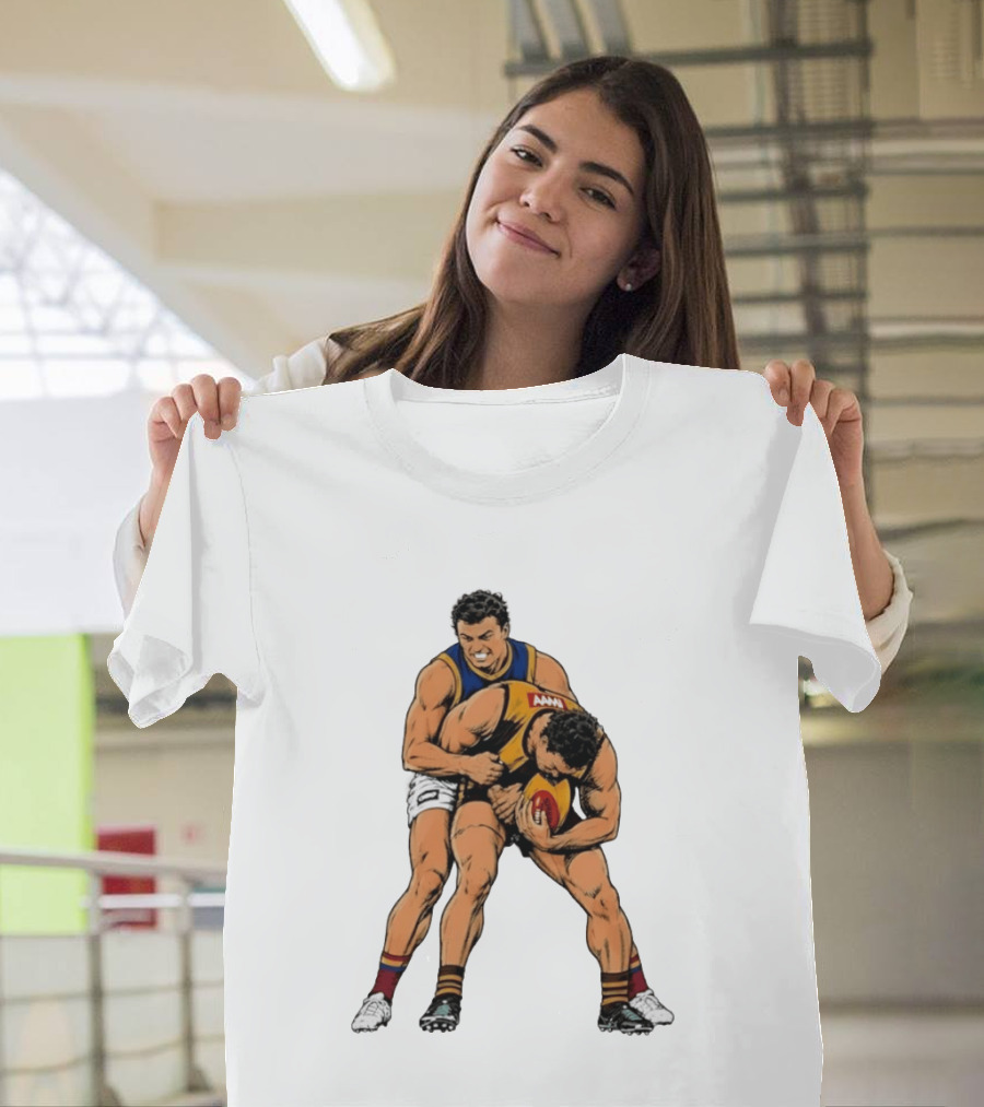 AFL Football Tackle Illustration Vintage Style Sports Art Players Rugby Action T-Shirt