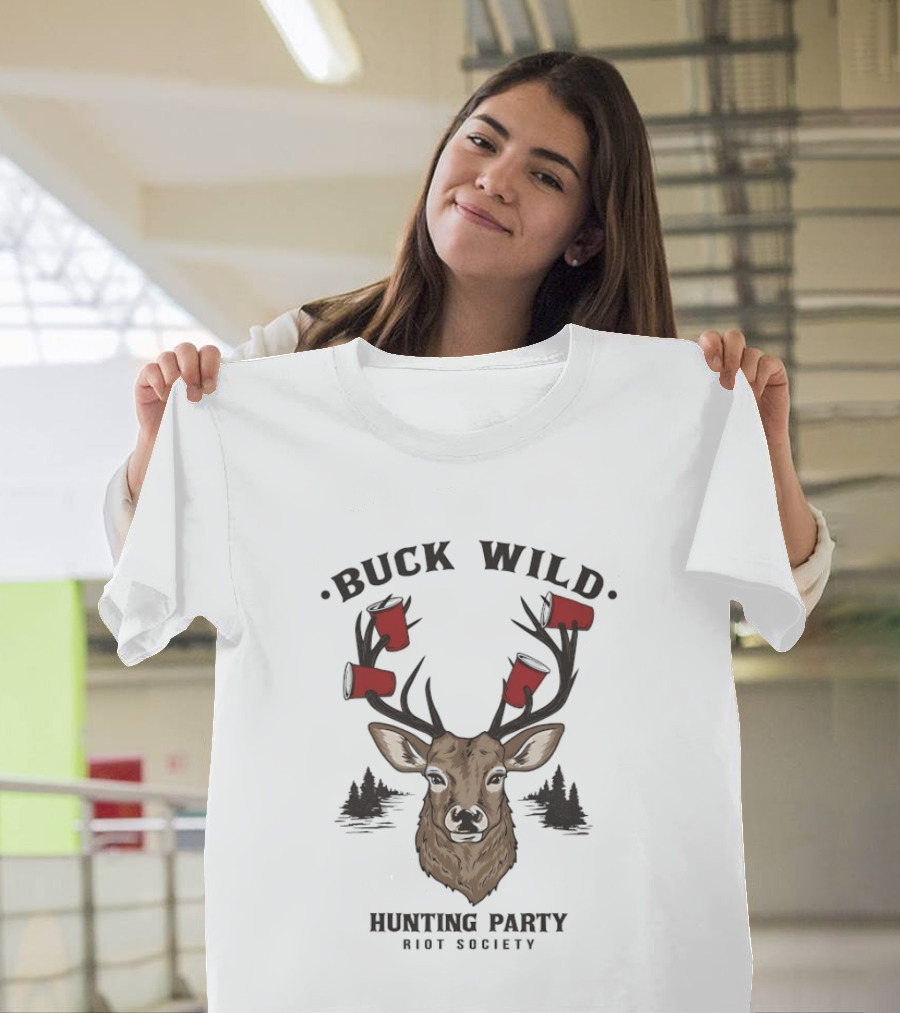 Buck Wild Hunting Party Riot Society Deer Antler Cups T-Shirt