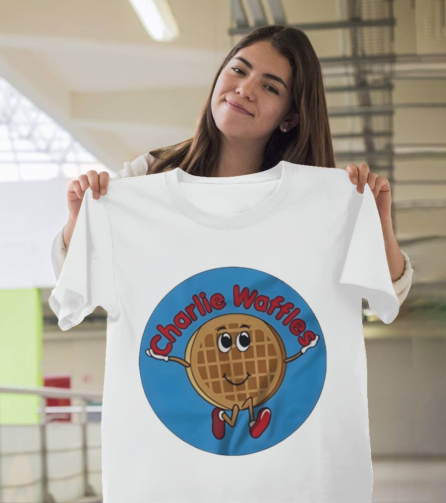 Charlie Waffles Cartoon Smiling Character In Red Shoes T-Shirt