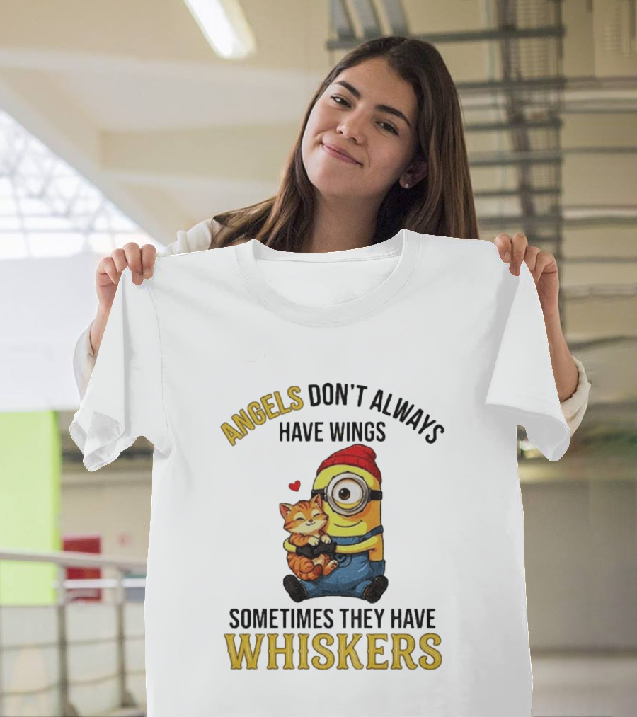 Minion Angels Don't Always Have Wings Sometimes They Have Whiskers Red Beanie Kitten T-Shirt