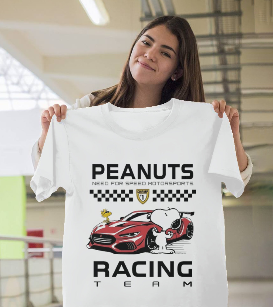 Peanuts Need For Speed Motorsports Champ Racing Team Snoopy Woodstock T-Shirt