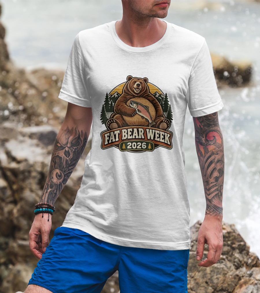 Fat Bear Week 2026 Nature Wildlife Fishing Bear Holding Salmon T-Shirt