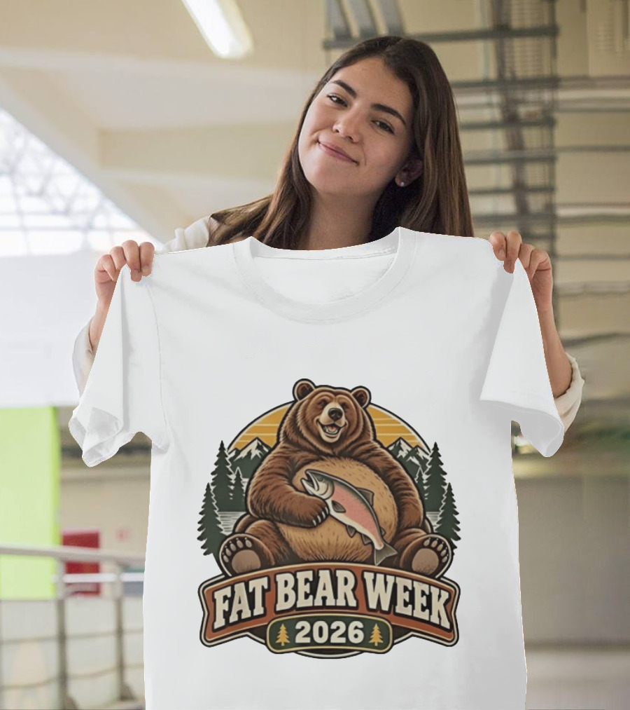 Fat Bear Week 2026 Nature Wildlife Fishing Bear Holding Salmon T-Shirt