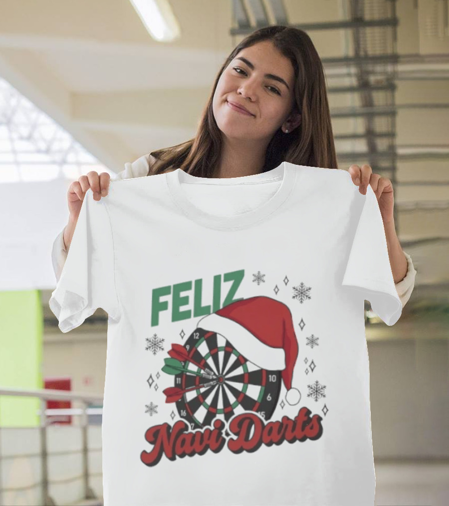 Feliz Navidarts Christmas Santa Hat Darts Board Snowflakes T-Shirt