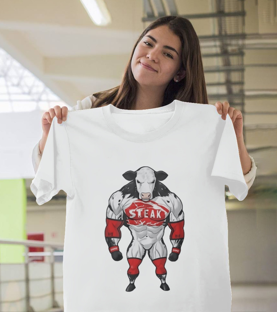 Steak Gainz Muscular Cow Fitness Bodybuilder Buff Animal T-Shirt