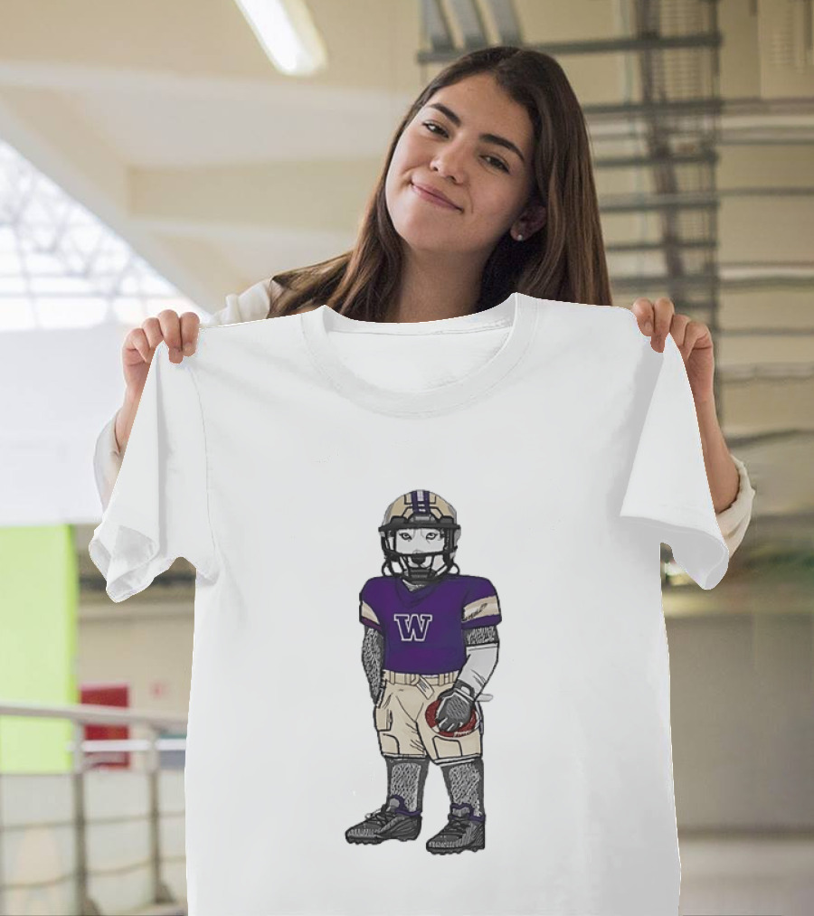 Washington Huskies Football Player Husky Mascot With Purple Jersey T-Shirt