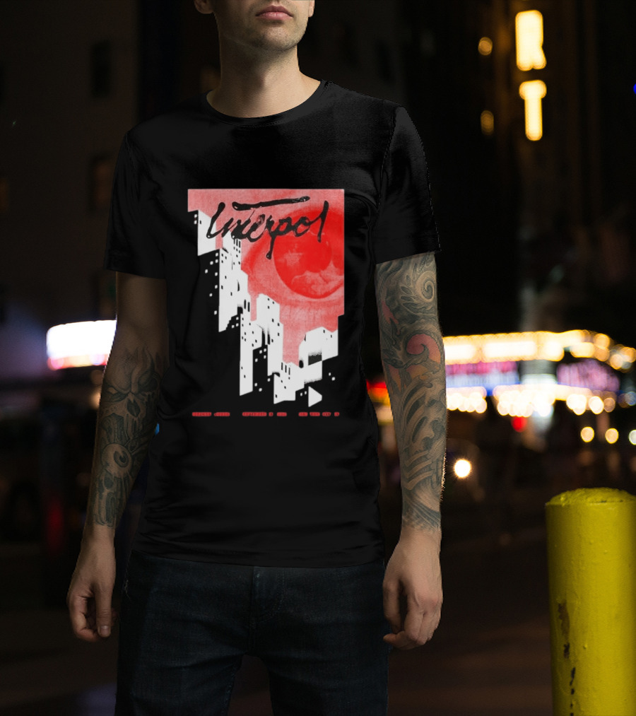 Interpol New York September 27 2026 Tour Cities Skyline Red Moon T-Shirt