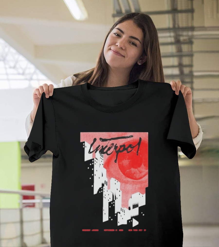 Interpol New York September 27 2026 Tour Cities Skyline Red Moon T-Shirt
